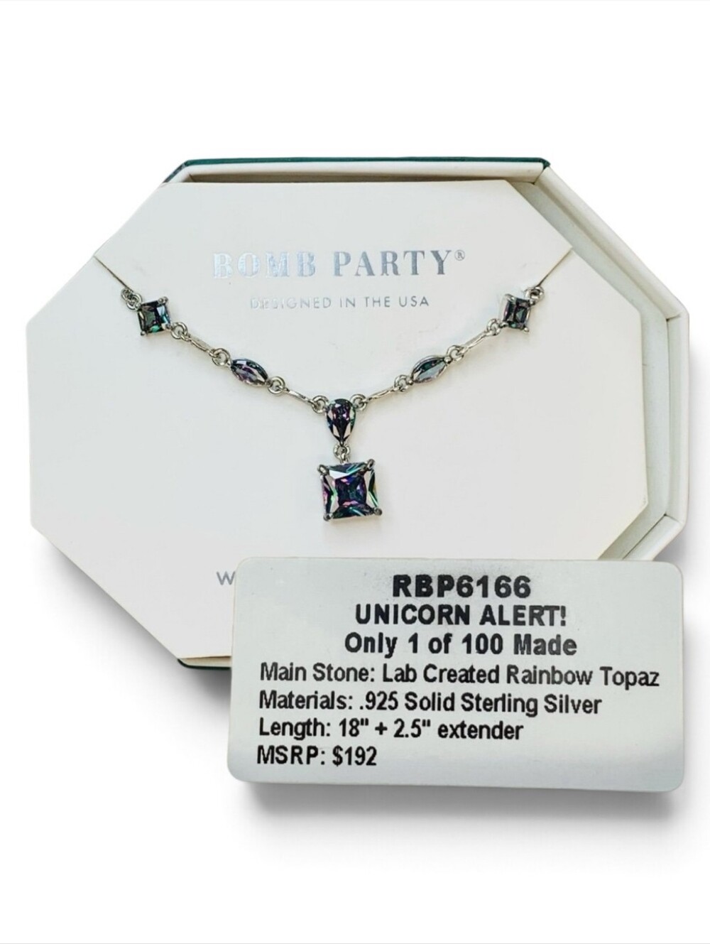 Bomb Party UNICORN ALERT Necklace RBP6166 Rainbow Topaz .925 Sterling
